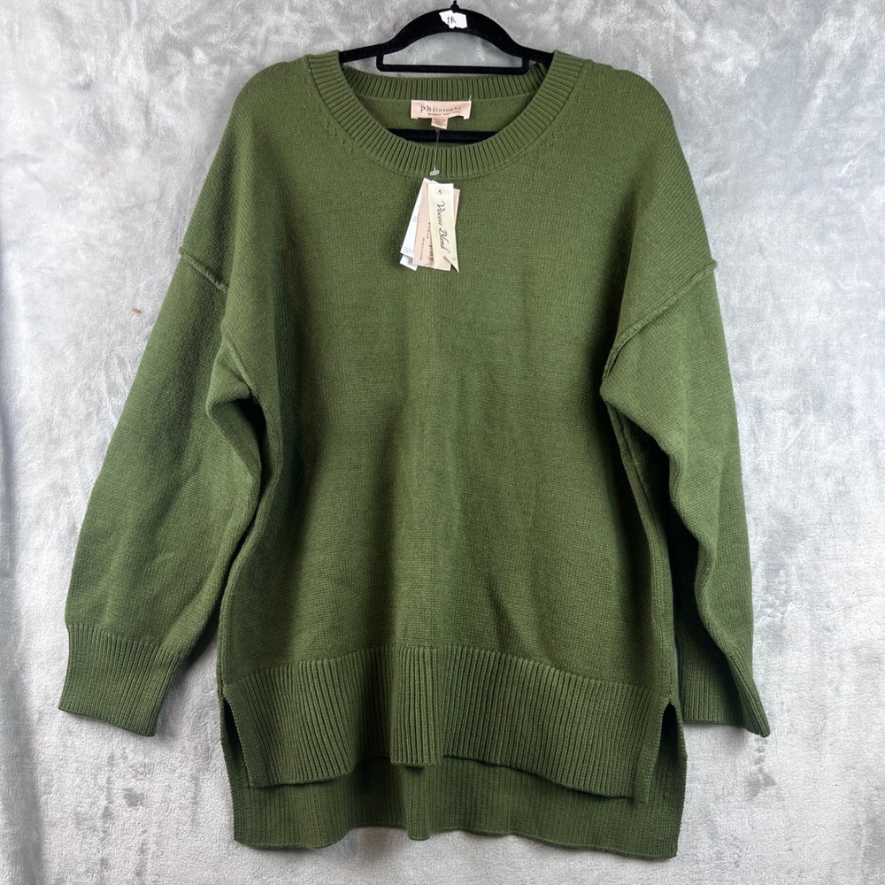 Philosophy Woman Sweater 2X Olive Green Oversized Viscose Blend Knit  NWT